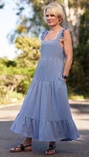Comfy And Ready Reilly Ruffle Maxi Dress In Dusty Blue