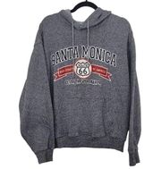 Santa Monica California Route 66 Adult Medium Grey Classic Fleece Cotton Hoodie