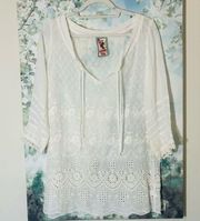 Johnny Was Optic White Laced Eyelet Tunic size M