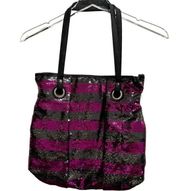 Candies Sequin Striped Shoulder Bag Pink/Black