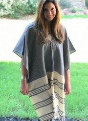 Tribe Alive Caftan Cotton Tassel Cover Up Poncho Blue White One Size