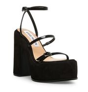 New Steve Madden Erica Platform Shoes High Heels Sandals Black Patent Straps 9.5