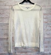 Cabi 213 knit ivory sweater split back boat neck casual pullover S sheer arms