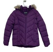 NWOT Lands' End Women's Down Winter Jacket w Faux Fur Hood Size XSmall Purple