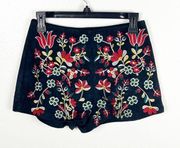 NASTY GAL Black Velour Embroidered Side Zipper High Rise Shorts, Size 4