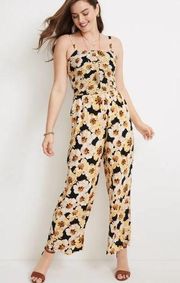 Maurices Floral‎ Jumpsuit Smocked Sleeveless Wide Leg Flowy Rayon Women Small