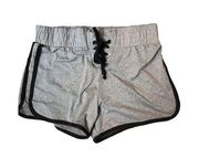 Rue 21 gray athletic running shorts with black trim and elastic waistband and cr