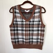 No Boundaries Brown Plaid Sweater Vest *flawed* ~ Women’s Size Large (11-13)