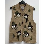 Vtg Heirloom Collectibles Womens Ugly Christmas Sweater Vest Bears Trees Size L