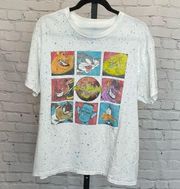 Vintage Space Jam Looney Tunes Original T Shirt Character Grid Speckled Size L