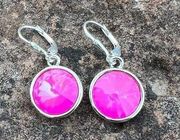 Ultra pink sparkly earrings made with Swarovski crystal in silver