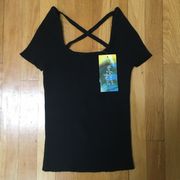 Black Knit Criss Cross  Short Sleeve Sweater