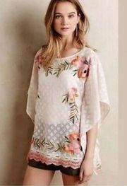 Anthropologie Akemi Kin Stitched Poncho Top Floral Embroidered size XXS S0602