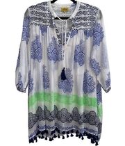 100% Cotton Medallion Printed Tunic With Tassels