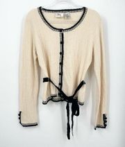 Milly Of New York Cashmere Velvet Ribbon Cardigan Size Large