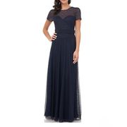 JS COLLECTIONS Beaded Short Sleeve Navy Full Length Fit and Flare Dress - size 2
