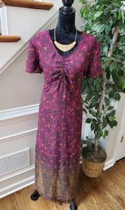 Emma & James Women Purple Polyester V-Neck Short Sleeve Long Maxi Dress Size 18