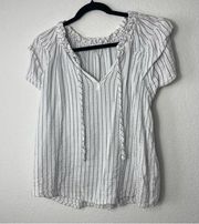 Just Living White Striped Layered Sleeve Blouse L