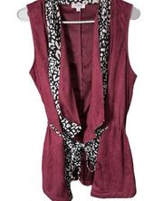 Umgee Faux Suede Tie Front Waterfall Vest Top