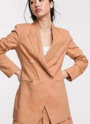 ASOS Tan Linen Double Breasted Blazer