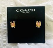 COACH Rose Quartz Signature C Gold Plated Stud Earrings NEW
