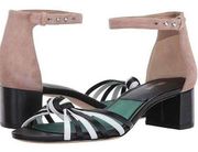 Diane Von Furstenberg Fonseca Heel Strap Sandal BEIGE/Black/Green 8.5/38.5 NEW