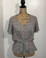 Sienna Sky Grey  Tie Front Printed Blouse