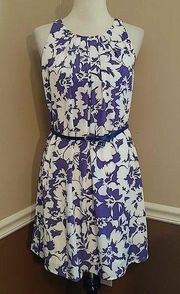 NWT Pink Owl White & Purple Floral Belted Shift Dress Modcloth Dress Medium