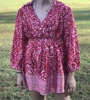 Motherhood Womens Blouse Size Medium Pink Red Rose Silky Maternity NEW