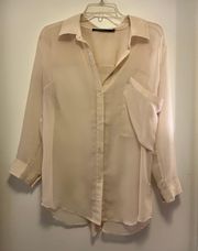 Cream Blouse with Oversized Pocket and Button Corseted Back - Size Large