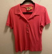 Tory Burch Pink Short Sleeve Polo Shirt With Gold Logo Buttons