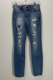 Blue Spice Distressed Mid Rise Tapered Leg Light Wash Jeans Size 3