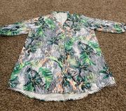 striped tropical floral print button shirt style dress/cover up Medium NWT