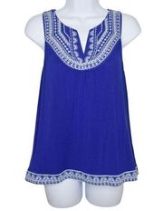 Skies Are Blue Stitch Fix Womens Blue Sleeveless Embroidered Notch Neck Blouse S