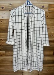 White Checkered Long Blazer