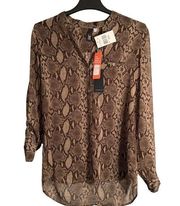 KUT From The Kloth Blouse Women Med Long Sleeve Button Up V-Neck Brown Sheer NWT