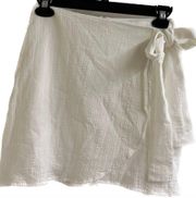 white linen faux wrap mini skirt NWT