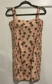 Robin K Tan Beige Palm Tree Novelty Print Mini Dress Size Medium NWT