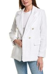 Nanette Lapore Tweed Double-Breasted Blazer/Jacket NWT White Size 14 Gold Button
