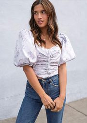 Floral Puff Sleeve Ruched Cropped Top