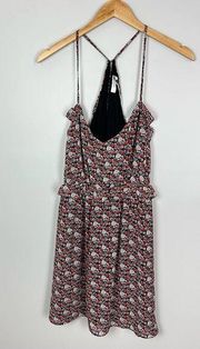 NWT Lush Black Red Multi Floral Mini Halter Dress Medium