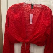 Wild Fable  flocked tie front shrug medium Nwt