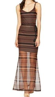 Sanctuary Dress Women Small Brown Tan Horizon Striped Sheer Tie Knit Maxi Boho