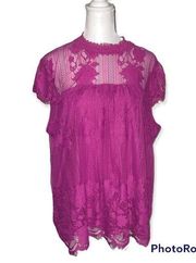 Ultra Pink Purple Crochet Lace Overlay Cap Sleeve Top Size Small NWT