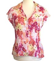 Petite Floral Short Sleeve Button Down Top  •Size PL (LP)