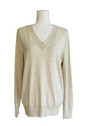 Covington Cream Gold Metallic V-Neck Ribbed Lightweight Sweater Size Large NEW