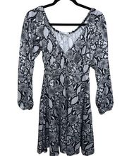 Rebdolls Snake Print Babydoll Long Sleeve Dress