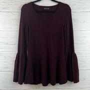 Nanette Lepore Burgundy Bell Sleeve Wool Sweater Size XS