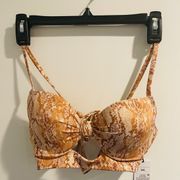 Shade & Shore Bikini Top Womens 34B Orange Snake Print Cutout Tie Swim Nylon