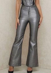 House of CB Jas Silver Kick Flare Trousers